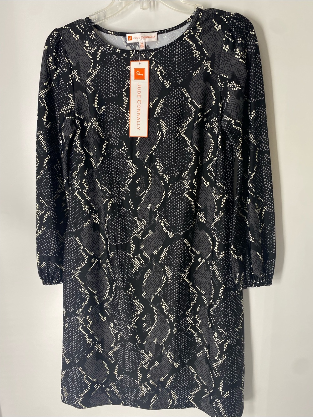 Jude Connally Chloe Black Snakeskin Print Dress XS NWT Long Sleeve Stretch